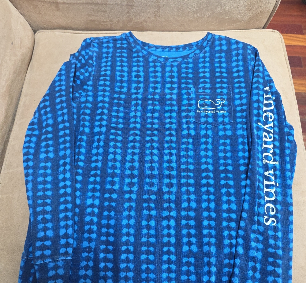 Vineyard Vines Navy & Bright Blue Patterned Girls Long Sleeve Tee M size 10-12